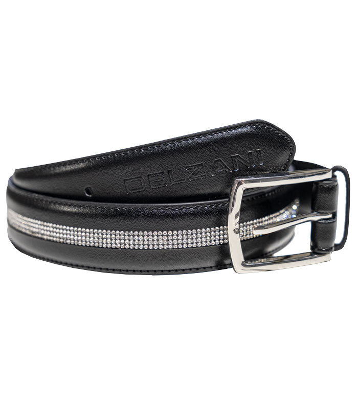 Ladies Leather Diamante Belt | Black