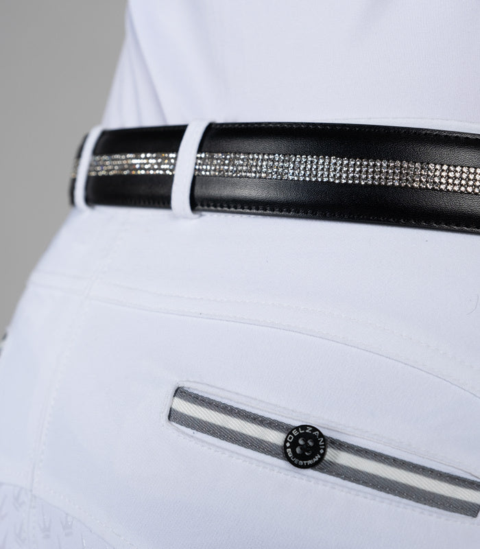 Ladies Leather Diamante Belt | Black